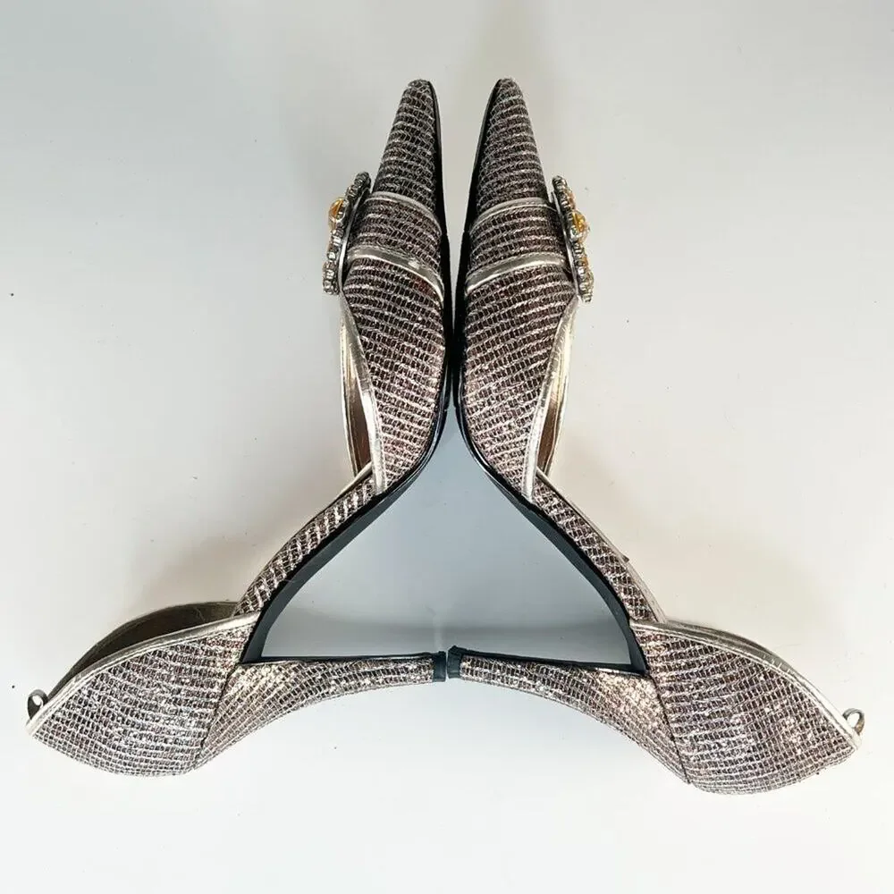 J Renee Brianna d'Orsay Silver Bronze Fabric Jeweled Stiletto Heels Shoes 7 - Picture 5 of 14